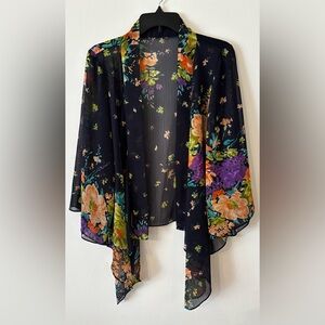Navy Blue Multicolored Dark Floral Sheer Kimono unbranded size medium